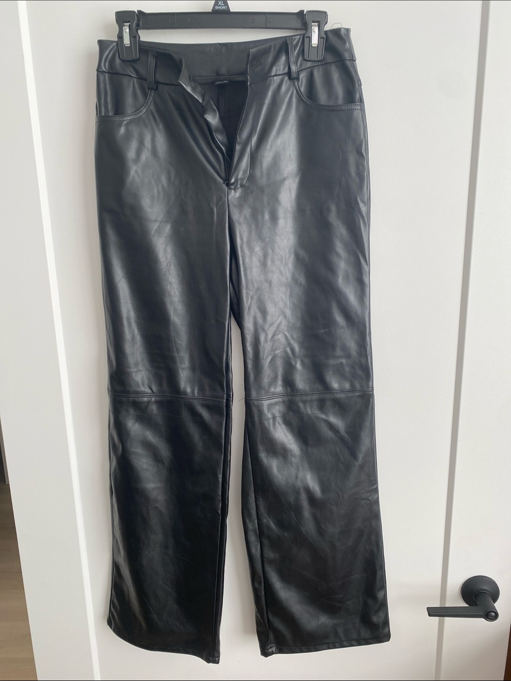 SHEIN Black Faux Leather Wide-Leg Pants
